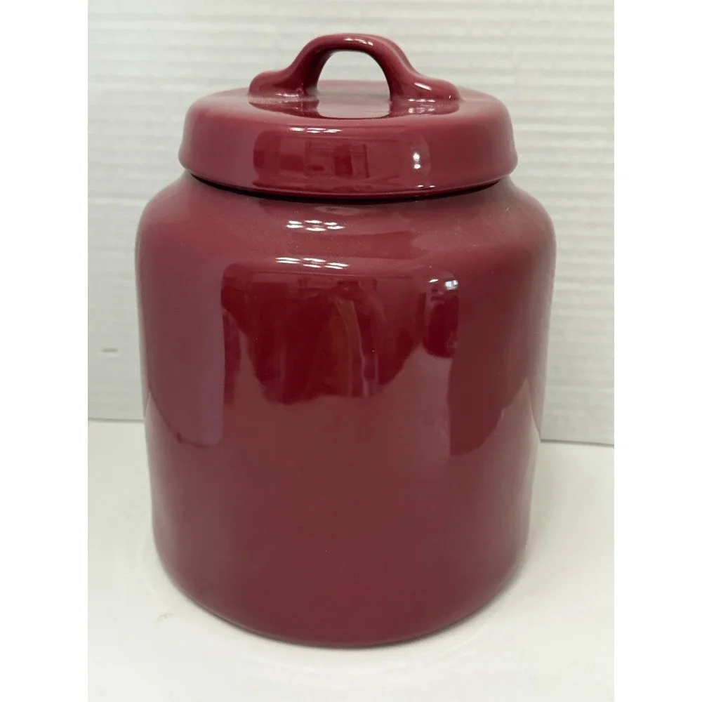 Rae Dunn Magenta Burgundy Maroon Cookies Ceramic Canister Cookie Jar with Lid